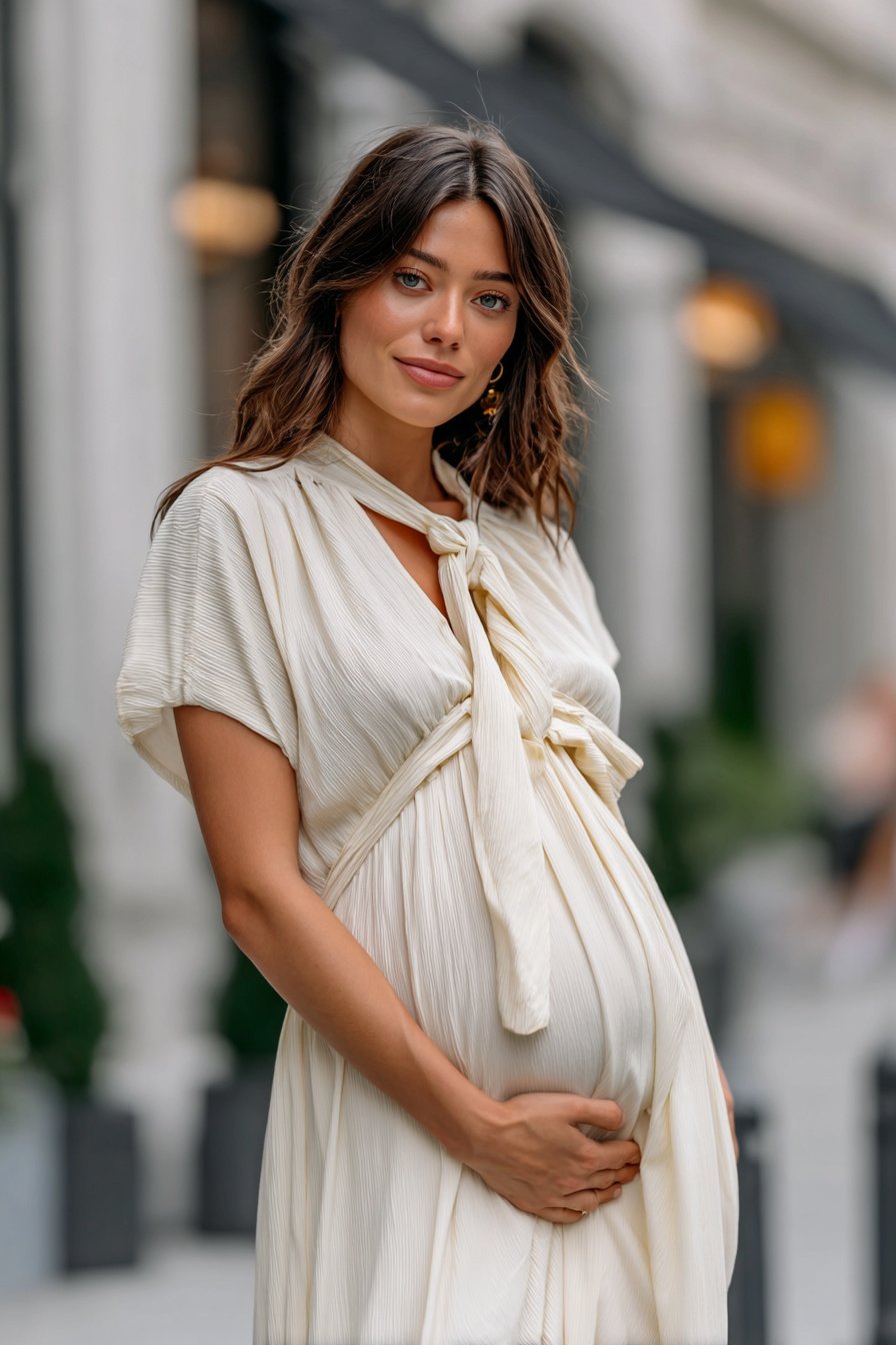 Schwangerschaftskleid mit Bindegürtel von der Seite