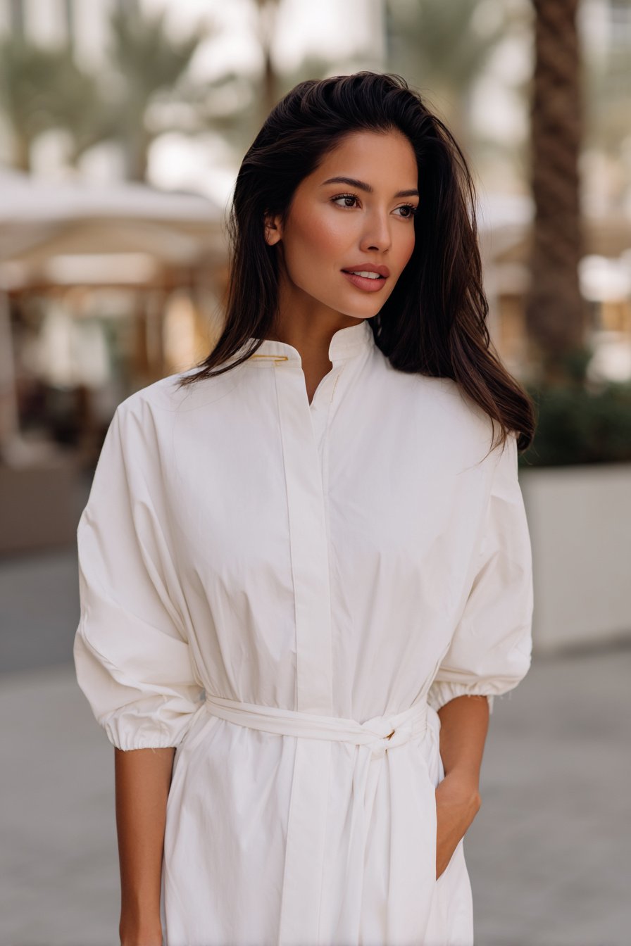 Weißes Midikleid aus Baumwolle mit feinen Details